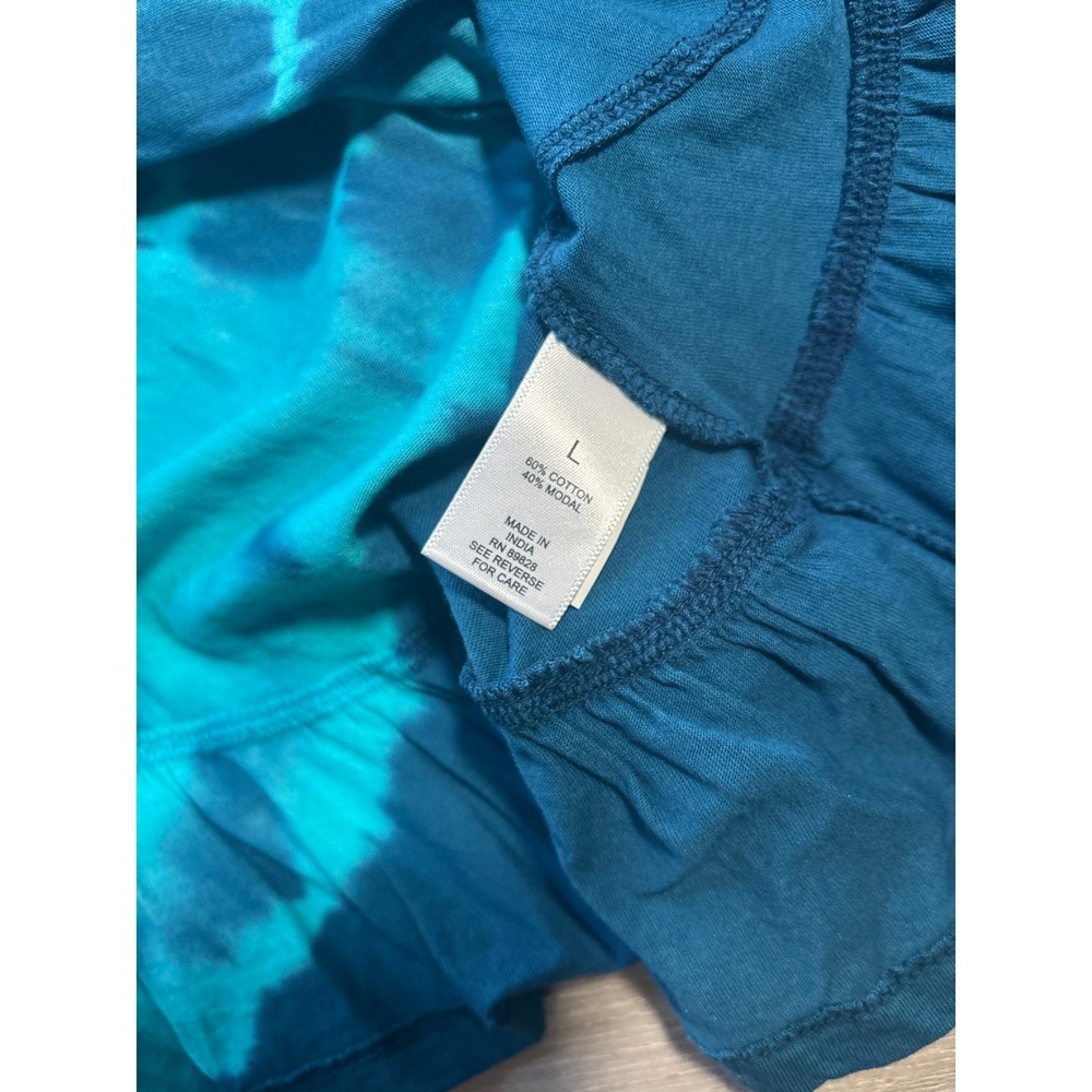 NWT LOGO Lori Goldstein L Tie Dye Tunic Top Blue Teal Ruffle Hem Pockets - Picture 5 of 7